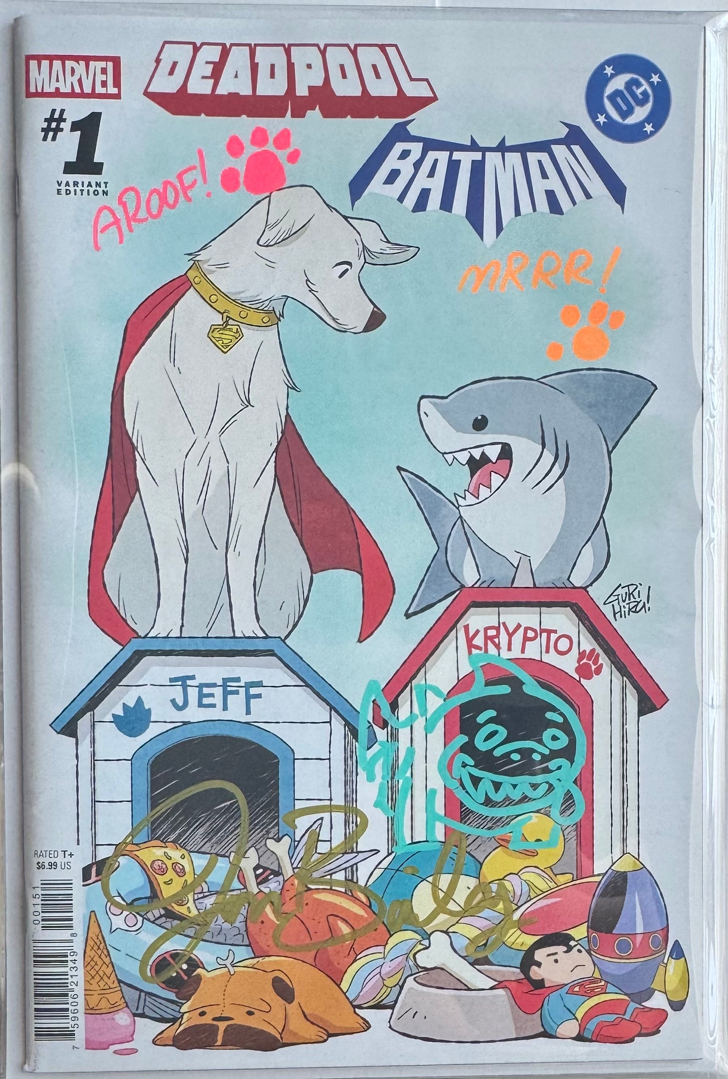 Marvel/DC: Deadpool/Batman #1 Gurihiru Variant Cover [SIGNED BY JON BAILEY VOICE OF JEFF THE LAND SHARK] Jeff Remark