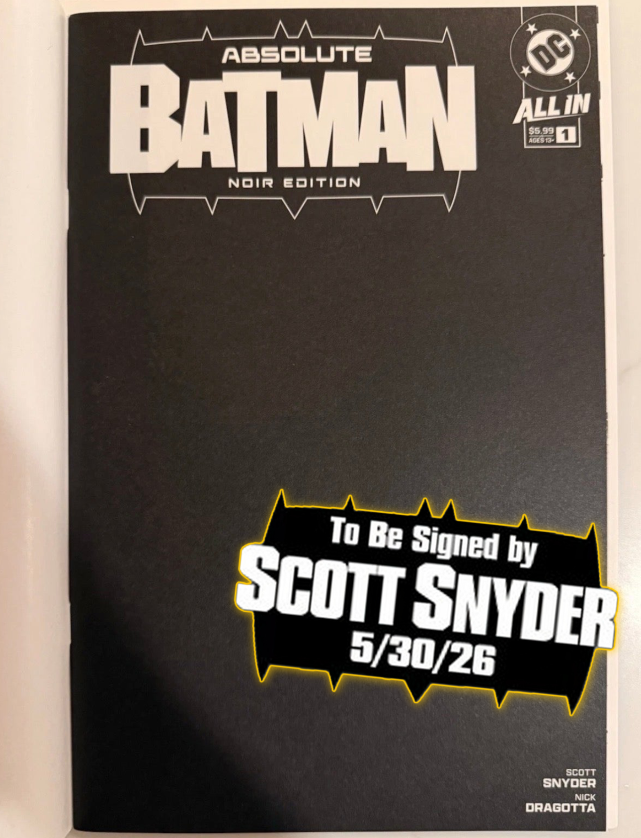 ABSOLUTE BATMAN #1 NOIR EDITION (ONE SHOT) CVR B BLACK BLANK [SIGNED BY SCOTT SNYDER]