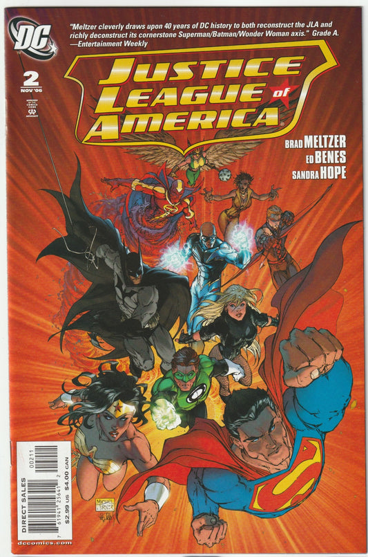 Experience the rebirth of a legend with Justice League of America (2006) #2, a collector’s treasure brimming with investment potential! Released in September 2006, this electrifying issue from Brad Meltzer’s iconic JLA run continues the reformation of the Justice League, as Superman, Batman, and Wonder Woman deliberate over their next recruits amidst rising threats. With Ed Benes’ stunning artwork and Meltzer’s intricate storytelling, JLA #2 builds suspense and nostalgia, making it a pivotal chapter in the 