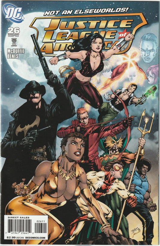 Justice League of America (2006) #26
Unravel a cosmic mystery in Justice League of America (2006) #26, a collector’s gem with investment edge! Released in October 2008, this issue from McDuffie’s run sees the League probing Anansi’s web of fate, with Vixen’s powers in flux. Benes’ art and McDuffie’s mythos make JLA #26 unique.
Investment Potential & Market Value Highlights: Mythic tales like JLA #26 are gaining buzz in a $17.69 billion market (2025). Mid-grade copies hit $12-$22, slabs $40-$65+. Its Anansi 