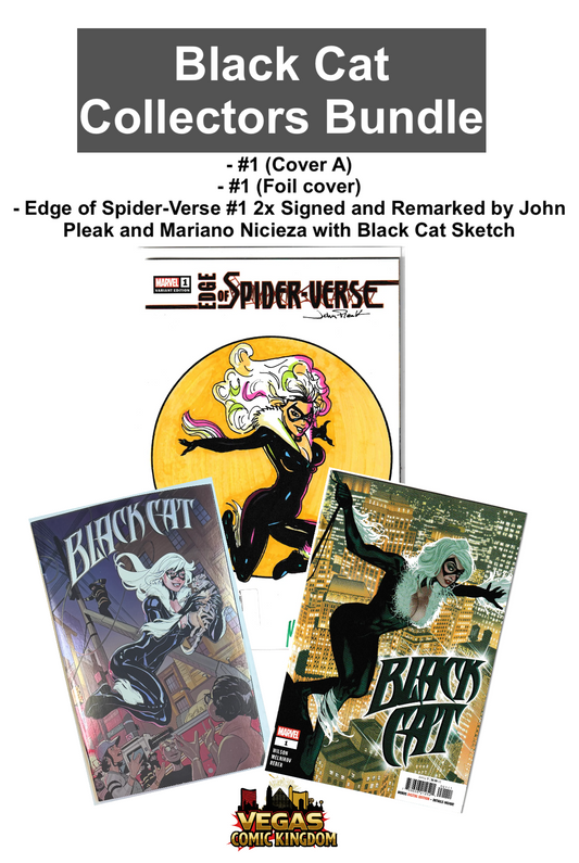 Black Cat Collectors 3 Book Bundle: Edge of Spider-Verse #1 Signed and Remarked by John Pleak and Mariano Nicieza with Black Cat Sketch with COA + Black Cat #1 Cover A & Foil Cover