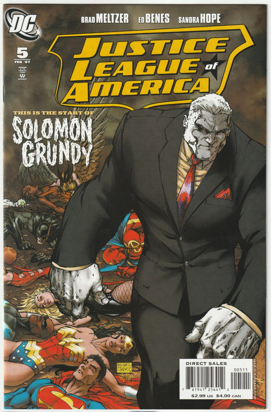 Unleash the power of a modern DC masterpiece with Justice League of America (2006) #5, a collector’s gem packed with investment promise! Hitting stands in December 2006, this gripping issue from Brad Meltzer’s stellar JLA run ramps up the tension as Superman, Batman, and Wonder Woman solidify their new team amidst rising chaos. With Ed Benes’ jaw-dropping artwork and Meltzer’s masterful storytelling, JLA #5 delivers a potent mix of action, intrigue, and character depth, making it a standout in the 2006 rela