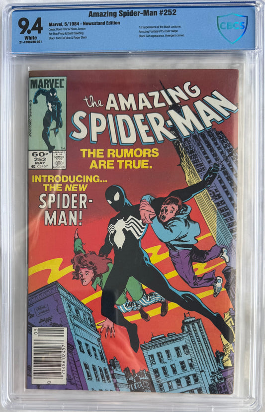 Amazing Spider-Man #252 (Newsstand, CBCS 9.4) – First Black Costume in ASM 1963, ASM 1 Homage, Black Cat, Avengers Cameos