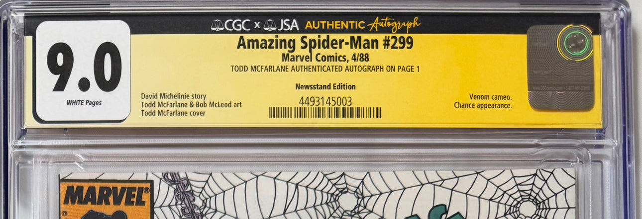 V.I.P. A Bundle – VegasComics.com Exclusive! - $3,445 Value! 500 Blind Bags + Amazing Spider-Man #299 Newsstand Edition CGC 9.0 – White Pages, Signed by Todd McFarlane, First Venom Cameo & First McFarlane Solo ASM Cover