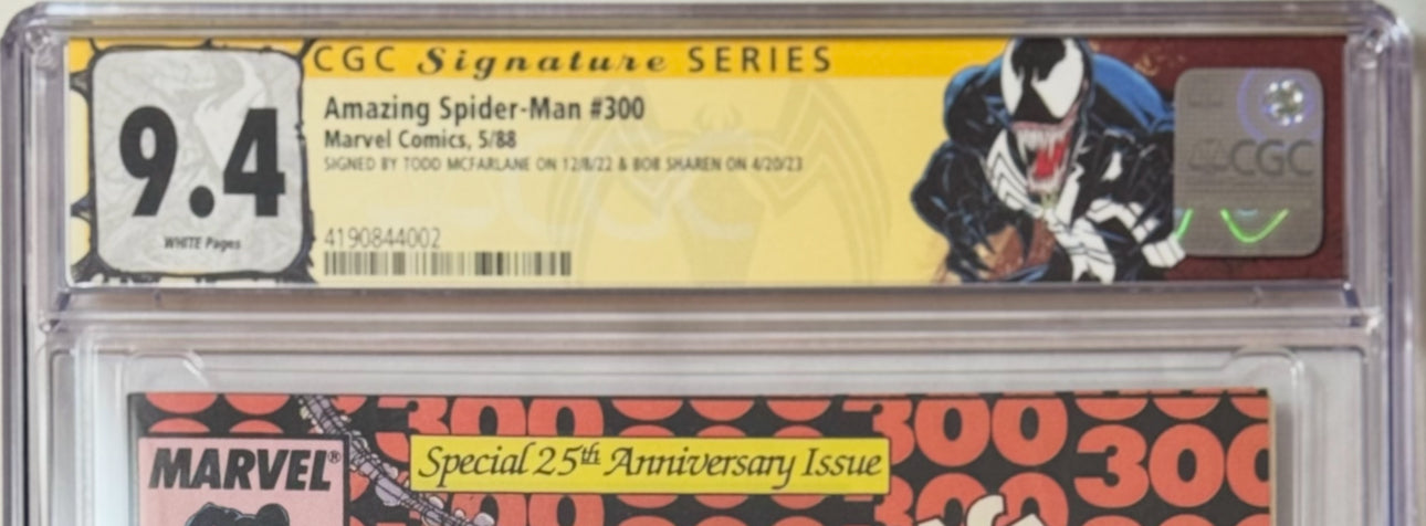Amazing Spider-Man (1963) #300 - CGC 9.4, White Pages - Signed Todd McFarlane & Bob Sharen (First Full Venom, Iconic Cover)