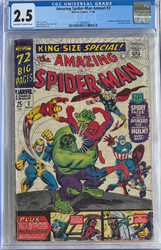 Amazing Spider-Man Annual #3 (CGC 2.5) – Daredevil, Avengers, and Hulk Appearances