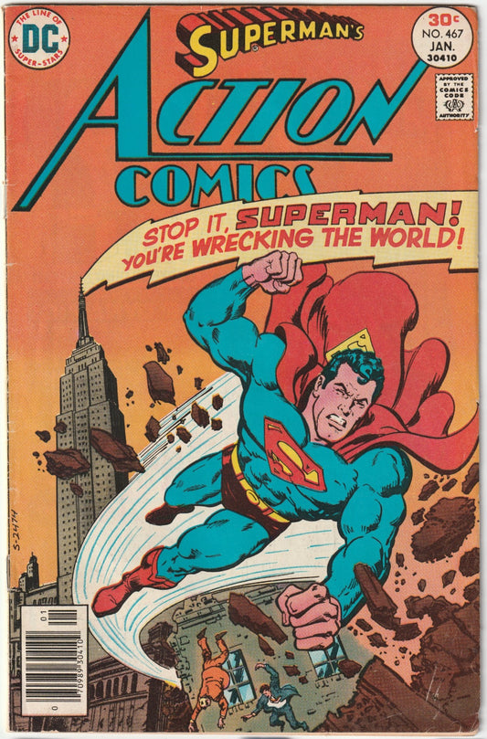 Action Comics #467 "Stop It, Superman, You're Wrecking The World!" & "A Superman's Best Friend Is His Superdog" (Newsstand- FN/FN+)