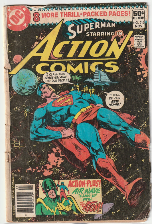 Action Comics #513 "The Return of Superman Island" & "The Red Dart's Deadly Arts!" Final App Red Dart (Newsstand - FR/GD)