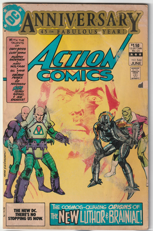 Action Comics #544- Death of Lex Luthor jr - "Luthor Unleashed!" & "The New Luthor"& "Happy 45th Anniversary, Superman!" & "Rebirth!" & "The New Brainiac" (VG/VG+)