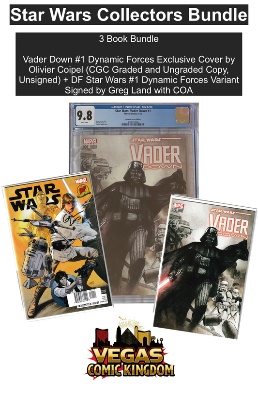 Star Wars Collectors 3 Book Bundle: DF Star Wars: Vader Down #1 Dynamic Forces Exclusive Cover by Olivier Coipel (CGC Graded and Ungraded Copy, Unsigned) + DF Star Wars #1 Dynamic Forces Variant Signed by Greg Land with COA
