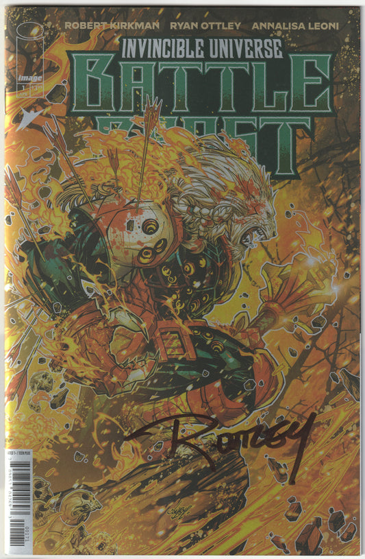 Invincible Universe: Battle Beast #1G – First Print, Jonboy Meyers 1:100 Incentive Holo Foil Variant Cover G, Signed by Ryan Ottley (NM/NM+)