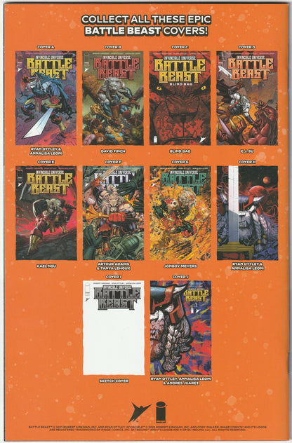 Invincible Universe: Battle Beast #1C – Second Print, Cover C Ryan Sook 1:10 Incentive Variant, Signed by Ryan Ottley (NM/NM+)