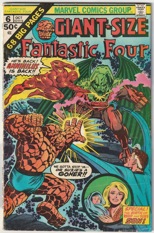 Giant-Size Fantastic Four #6 "Let There Be Life!" – Marvel Comics 1975 (VG/FN) - Birth of Franklin RIchards, First Annihilus