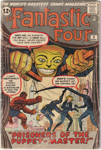Fantastic Four #8 "Prisoners of the Puppet Master" – Marvel Comics 1962 (GD+/VG-)