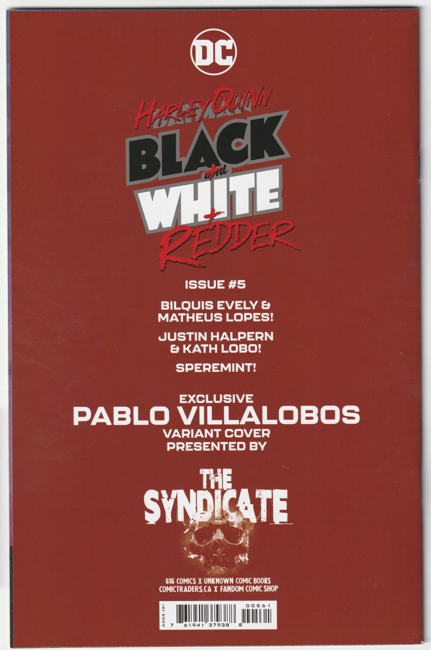 Harley Quinn: Black + White + Redder #5 Pablo Villalobos Virgin Variant Cover Signed with Heart Remark and COA – DC Comics 2023 (NM/NM+)