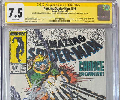 Amazing Spider-Man (1963) #298 - CGC 7.5, White Pages- Signed Stan Lee, Todd McFarlane, David Michelinie (First Todd ASM, First Eddie Brock Appearance)