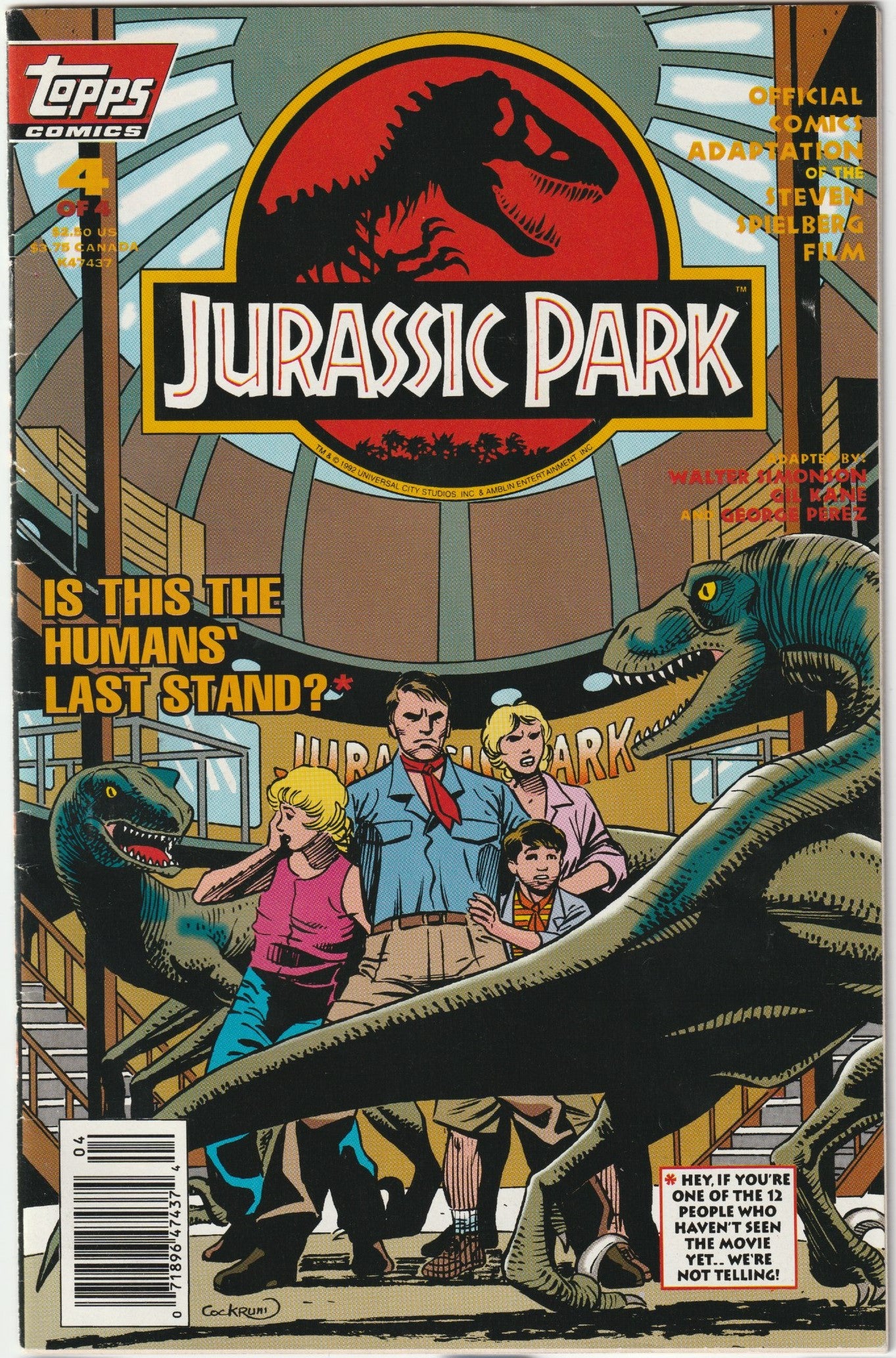 Jurassic Park #4 of 4 1993 Topps Comics Kane-Perez  Cover