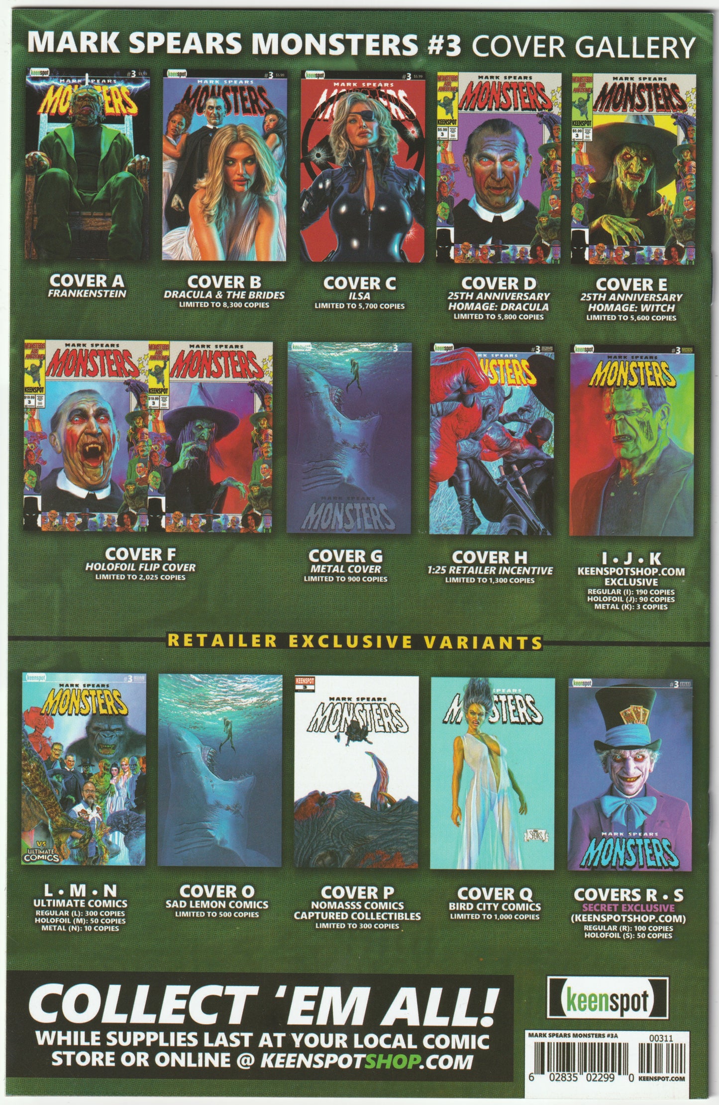 Mark Spears Monsters #3 - First Printing, Frankenstein Cover A (NM/NM+)