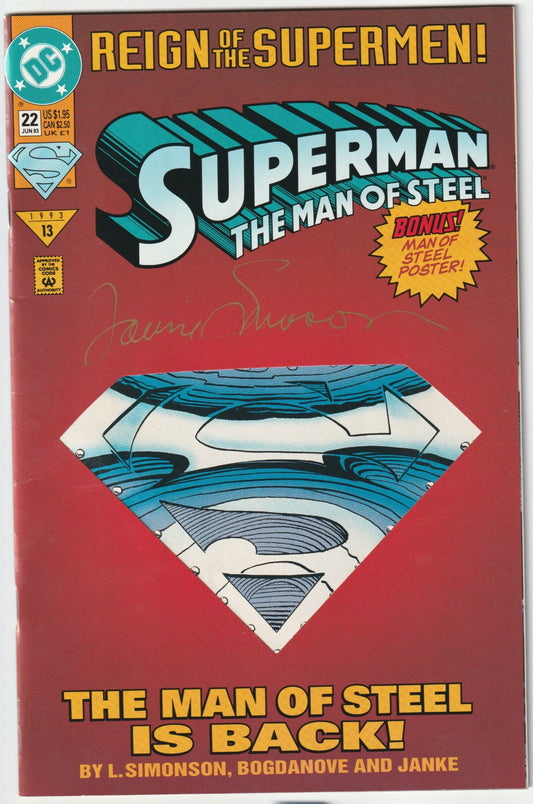 Own a pivotal piece of Superman’s triumphant return with Superman: Man of Steel #22, a collector’s jewel signed by writer Louise Simonson! 