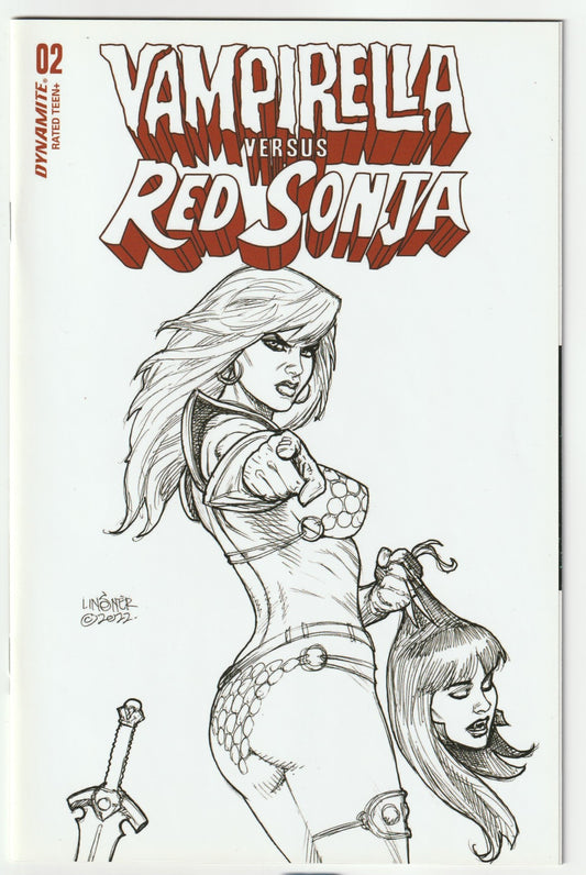 Vampirella vs. Red Sonja #2 (1:10 Linsner B&W Incentive Variant, Dynamite Comics, 2022)  NM/MT