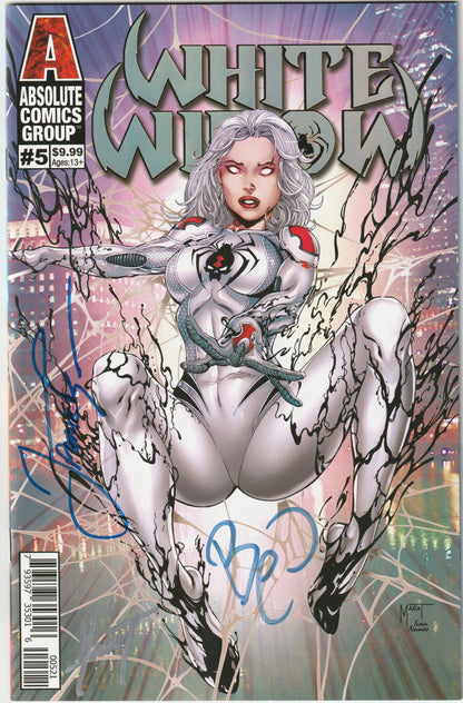White Widow #5 – Silver Holo Foil Marat Mychaels Variant, Triple-Signed by Jamie Tyndall, Benny Powell, and Marat Mychaels (COA) (NM/NM+)