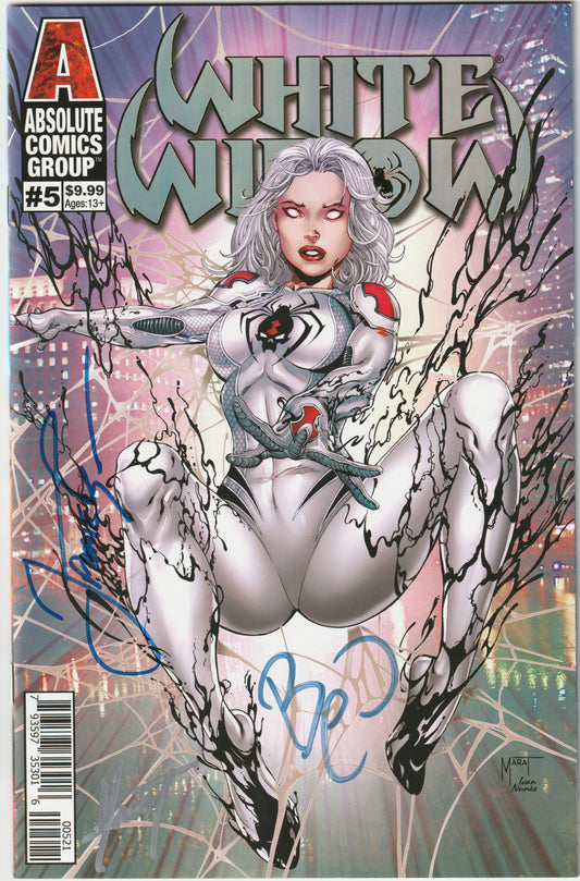 White Widow #5 – Silver Holo Foil Marat Mychaels Variant, Triple-Signed by Jamie Tyndall, Benny Powell, and Marat Mychaels (COA) (NM/NM+)