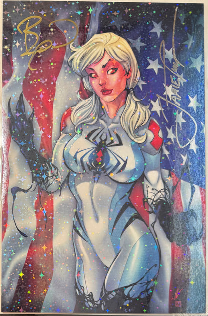 White Widow #7 Ale Garza American Flag Holofoil Cardstock – 2x Signed with COA (NM/NM+)