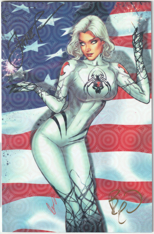 White Widow #7 American Flag Holofoil Cardstock – 2x Signed with COA (NM/NM+)