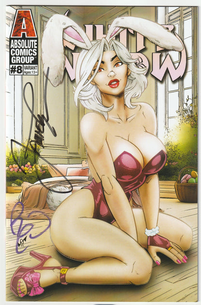 White Widow #8 Easter Bunny Gemzoman April 2025 Cover (2x Signed with COA) (Black/Purple Sigs)