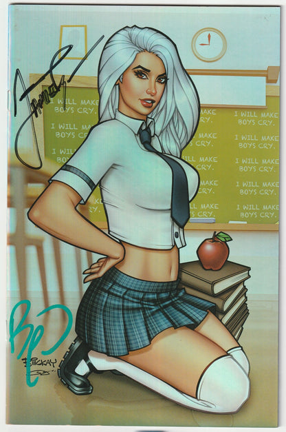 White Widow #5 - I Make Boys Cry Virgin Holo-Foil Kickstarter Edition, 2x Signed by Tyndall &amp; Powell with COA  (Copy B- Green/BLK sigs)