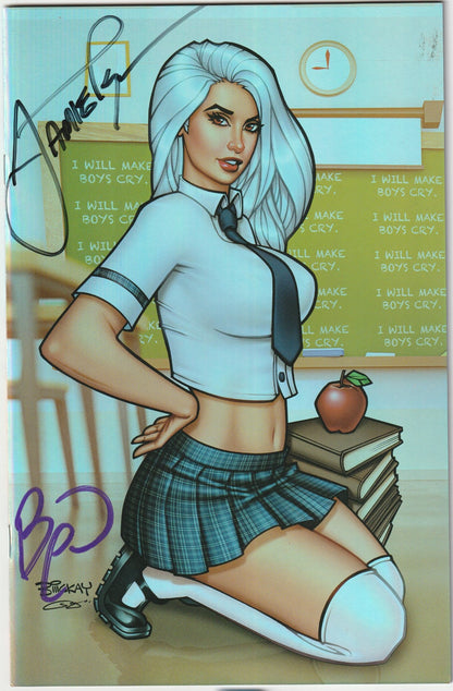 White Widow #5 - I Make Boys Cry Virgin Holo-Foil Kickstarter Edition, 2x Signed by Tyndall & Powell with COA  (Copy A- Purple/BLK Sigs)