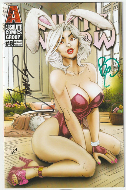White Widow #8 Easter Bunny Gemzoman April 2025 Cover (2x Signed with COA) (Green/Purple Sigs)