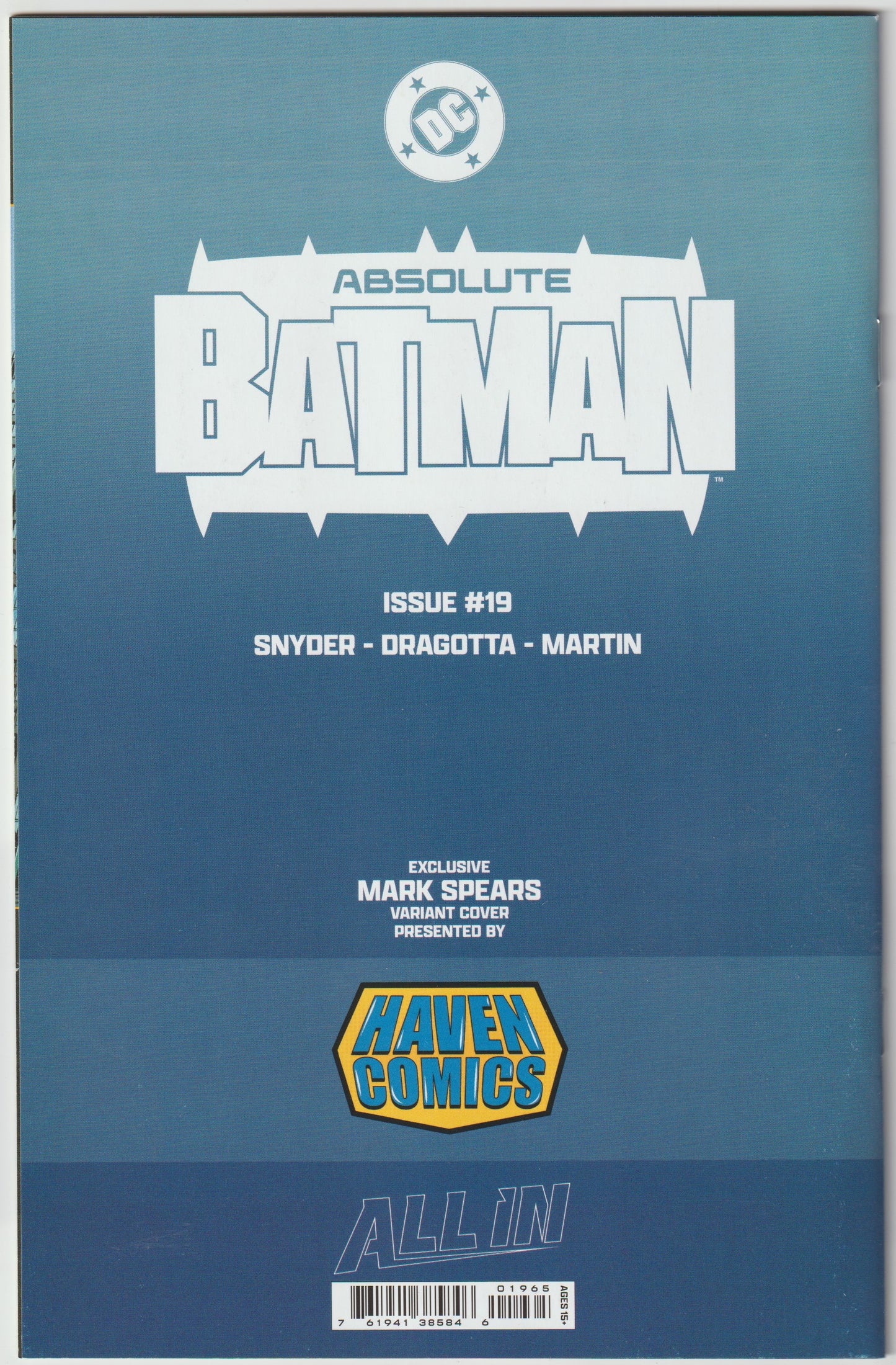 ABSOLUTE BATMAN #19 Mark Spears Exclusive Cover Trade Dress (1st Print) [SIGNED BY MARK SPEARS AND SCOTT SNYDER]