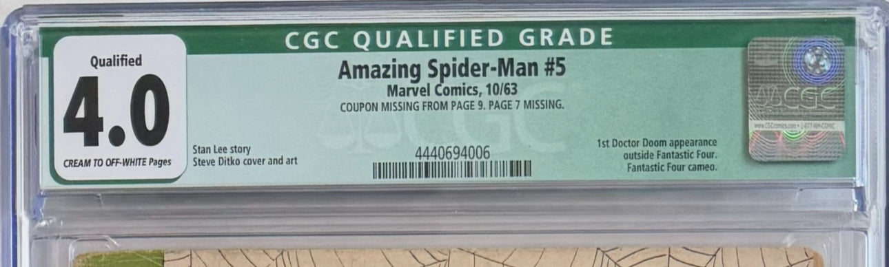 Amazing Spider-Man #5 (CGC 4.0 Qualified Green Label) - 1st Dr. Doom outside of Fantastic Four