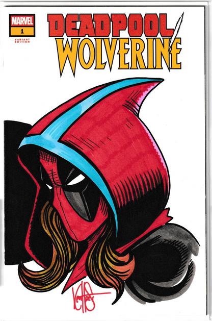 Deadpool vs Wolverine TWO COVER SET SIGNED AND REMARKED BY KEN HAESER WITH ELLIE CAMACHO DEADPOOL VS LAURA KINNEY WOLVERINE SKETCH WITH COA