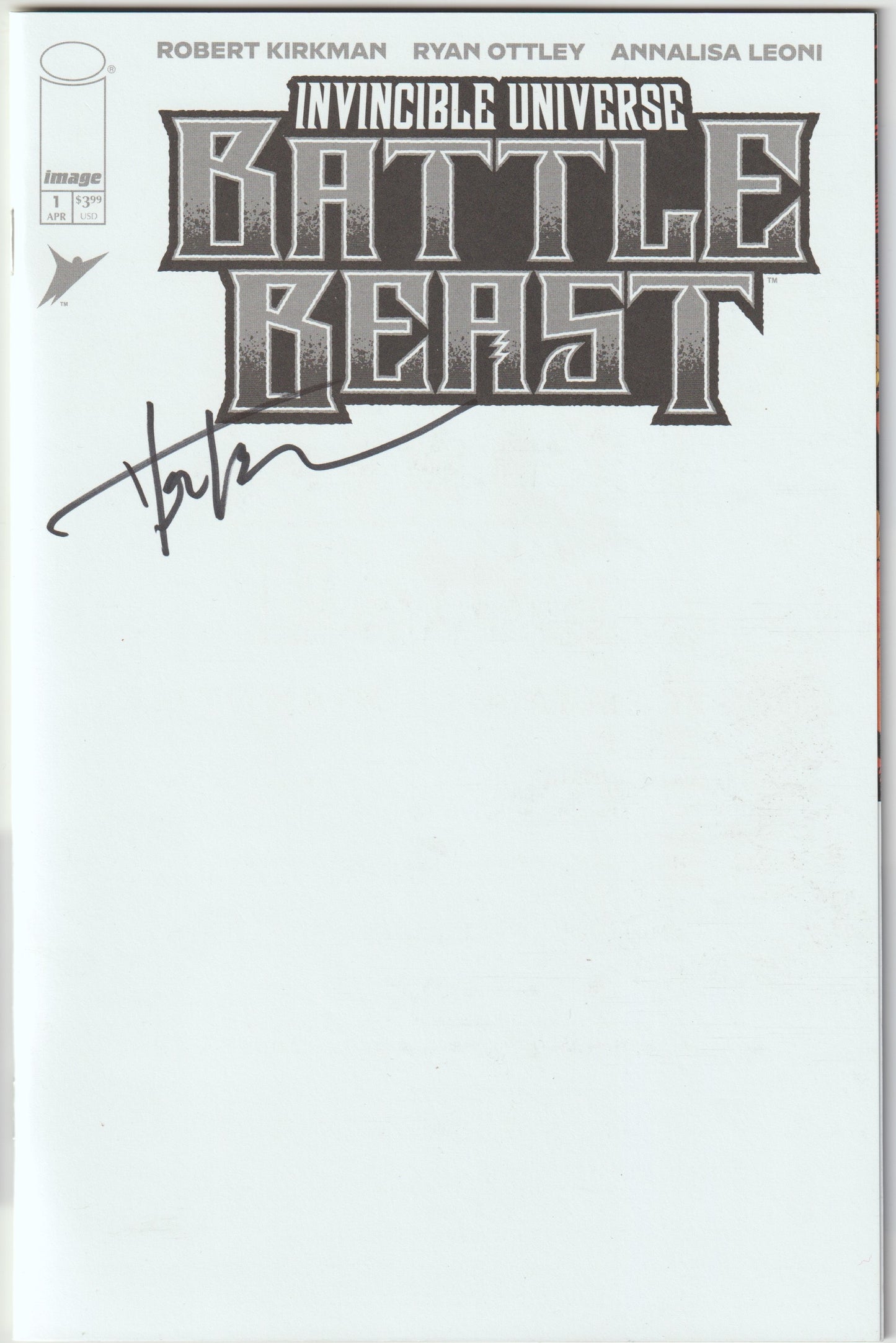 Invincible Universe: Battle Beast #1I – First Print, Blank Sketch Cover [SIGNED BY TYLER KIRKHAM]