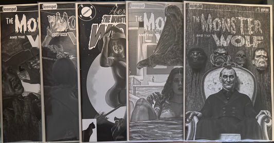 Mark Spears Monsters: The Monster & The Wolf #1 Black and White Cover Bundle - Complete Set A61-A65 Black and White Variant - Print Run of 500 + Black and White Sketch Covers (Lot of 7 Books)