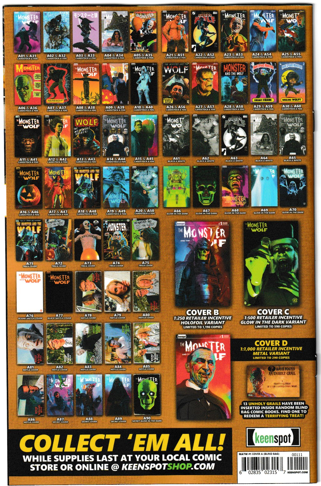 Mark Spears Monsters: The Monster & The Wolf #1 Cover A61 Black and White Variant - Print Run of 500