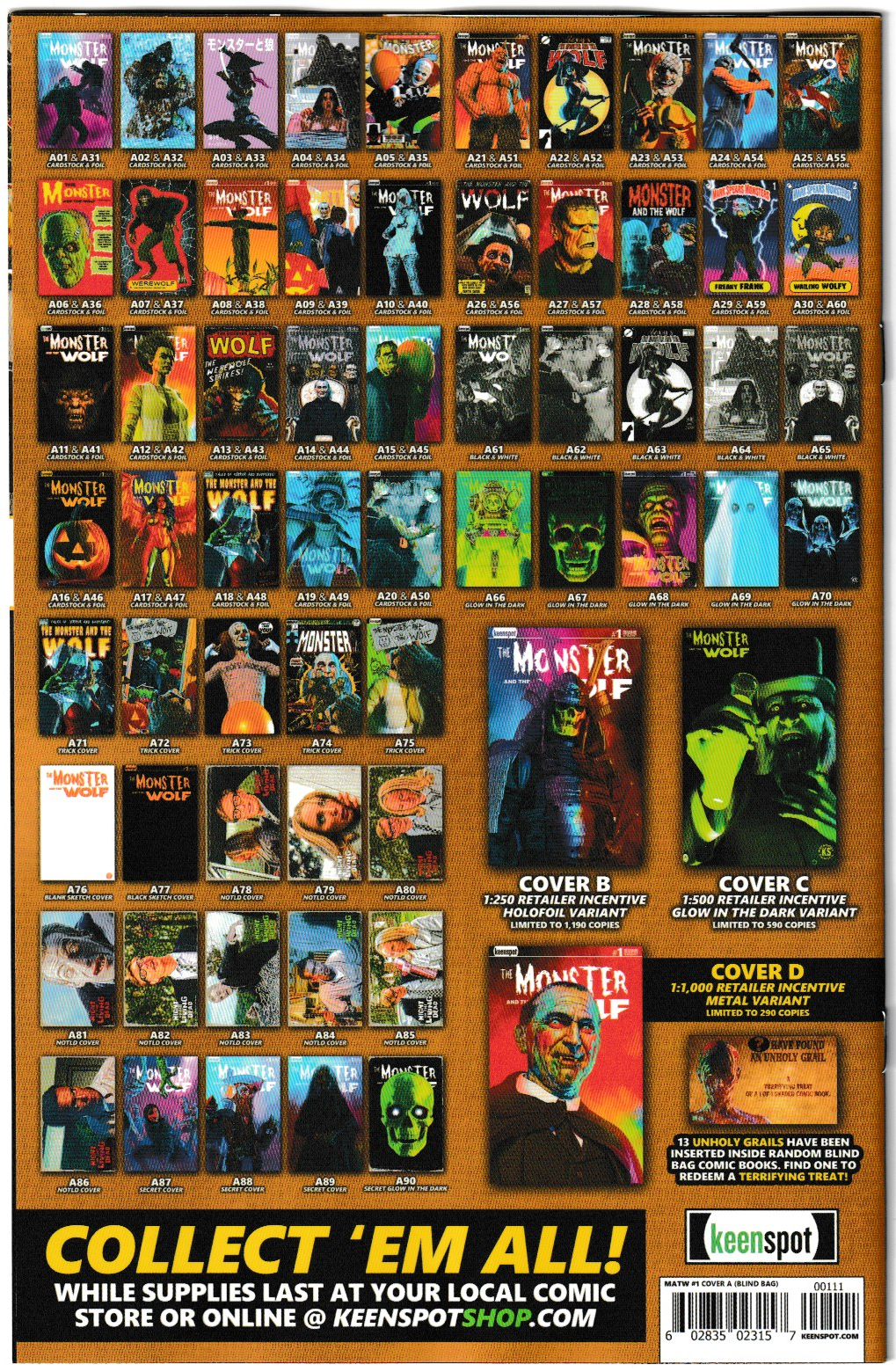 Mark Spears Monsters: The Monster & The Wolf #1 Cover A79 Night of the Living Dead Variant - Print Run of 500