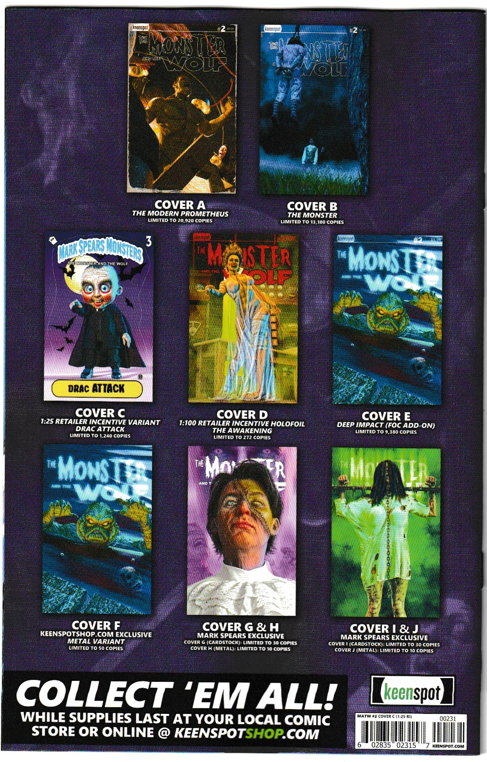 MARK SPEARS MONSTERS THE MONSTER & THE WOLF #2 CVR C INC 1:25 MARK SPEARS DRAC ATTACK VAR