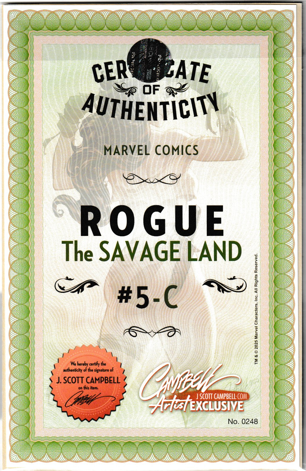 Rogue: The Savage Land #5 JSC Artist EXCLUSIVE (2025) Cover C: Sunset Rogue, limited to 2,000 copies - Signed with COA (NM/NM+)