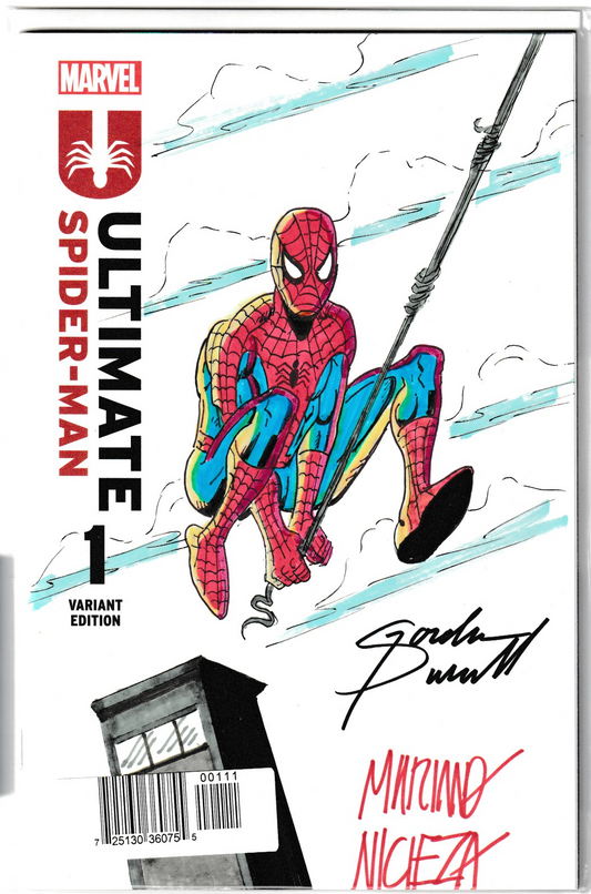 Ultimate Spider-Man #1 Signed and Remarked by Gordon Purcell and Mariano Nicieza with Spider-Man Sketch